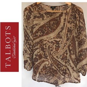 Talbots Paisley Print Sheer 100% Silk Top M